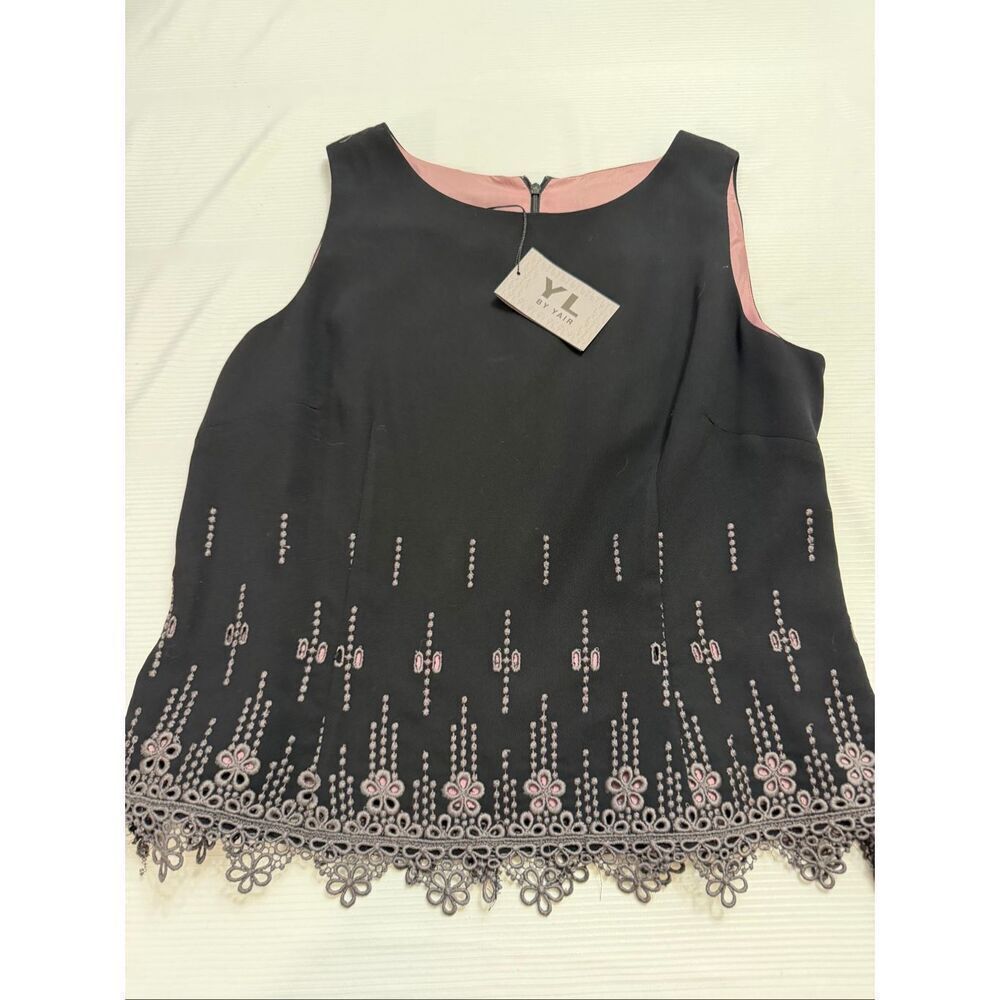 NWT YL By Yair Black Grey Embroidered Tank Top Size 14 New